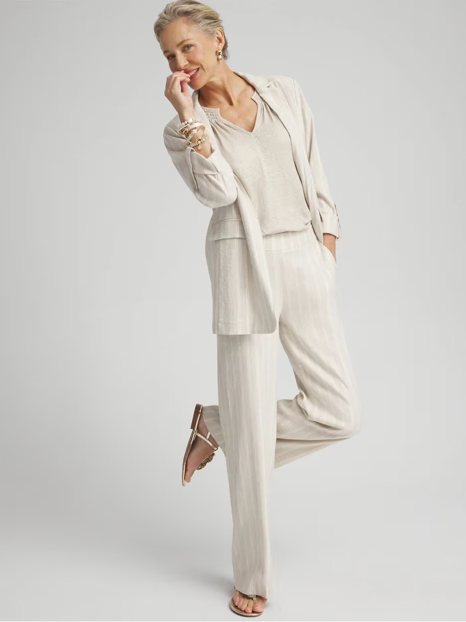 Chico's Flax Oatmeal Linen Pants Suit Set